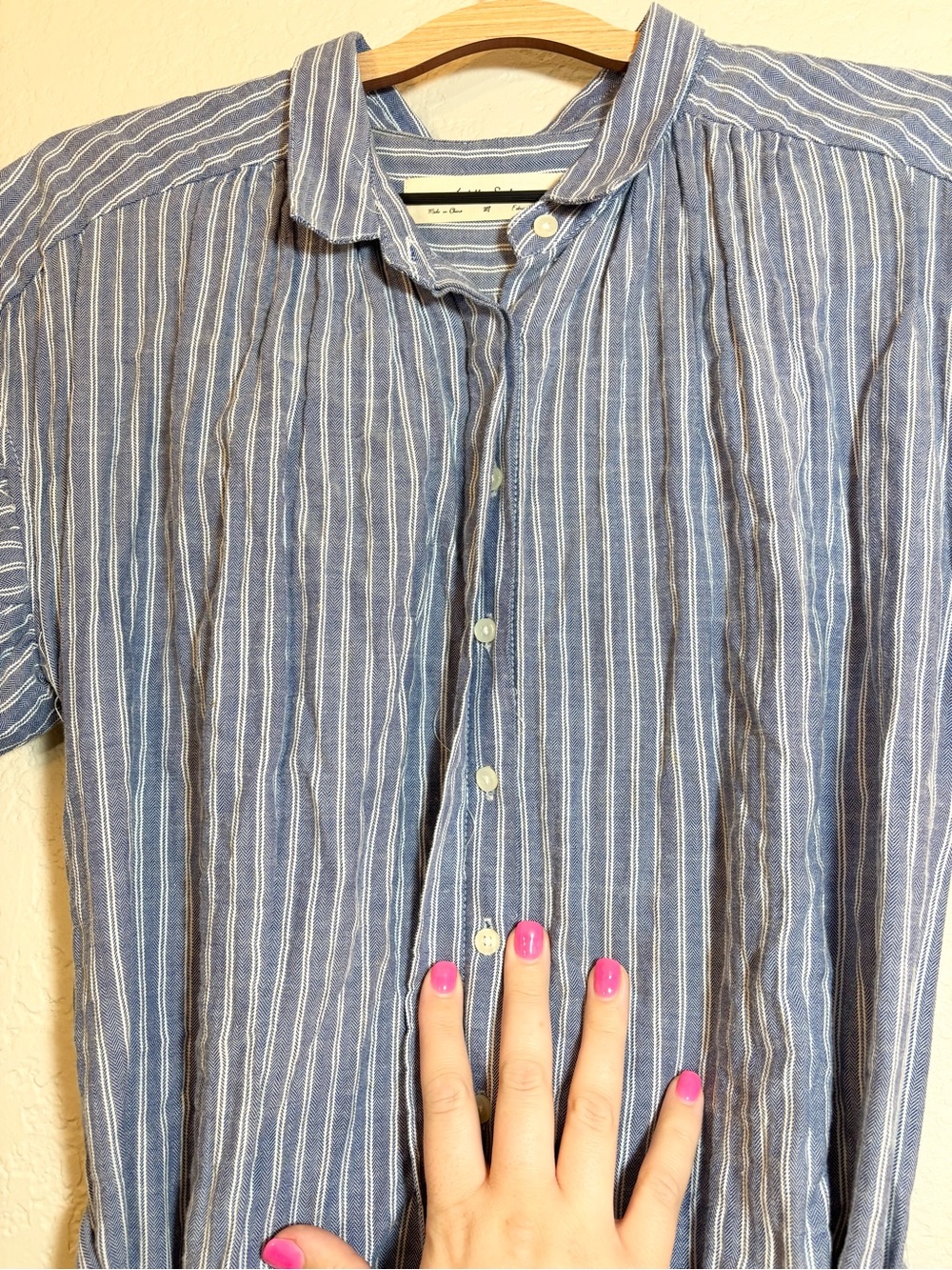 Anthropologie Isabella Sinclair Piper Blue White Stripe Ruffle Sleeve Dress Sz M - Picture 9 of 12